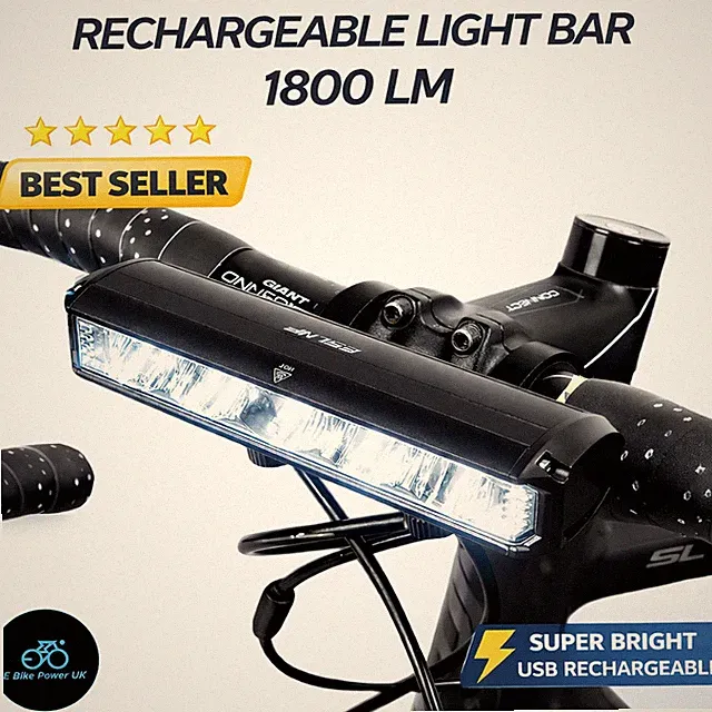 Light Bar Bike Headlight Front Light Ultra-Bright LED 1800 Lumens USB Bicycle